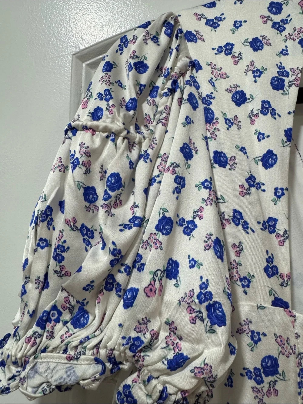 For Love & Lemons Paulina Corset White Mini Dress with Blue Floral Print - M - Picture 13 of 13